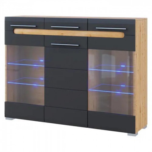 Тумба Б'янко 3Д Скло Графіт / Дуб артизан Тумба Б'янко 3Д Скло Графіт / Дуб артизан