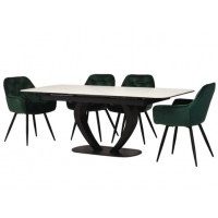 Керамический стол TML-815 белый мрамор + черный