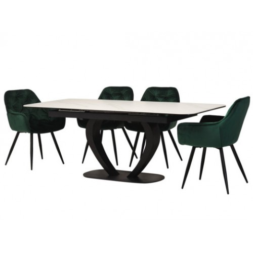 Керамический стол TML-815 белый мрамор + черный