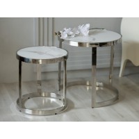 Комплект журнальных столов CI-1 белый мрамор + cеребро