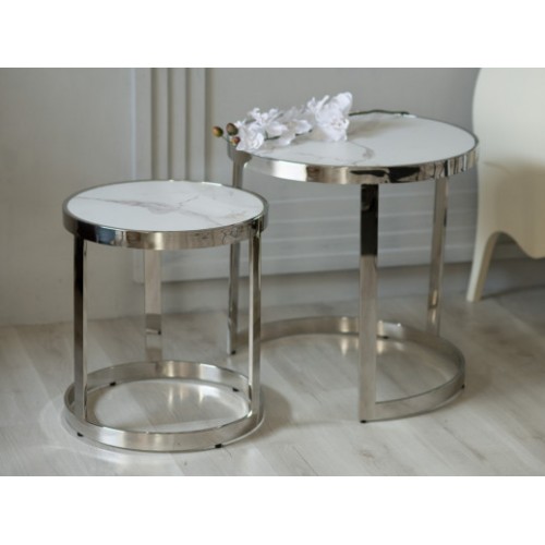 Комплект журнальных столов CI-1 белый мрамор + cеребро