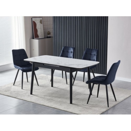 Керамический стол TM-87 белый мрамор + черный