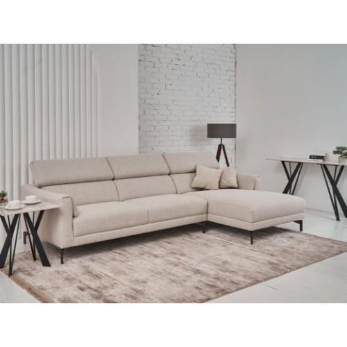 Угловой диван "Леонардо" бежевый лён + чёрный (R)