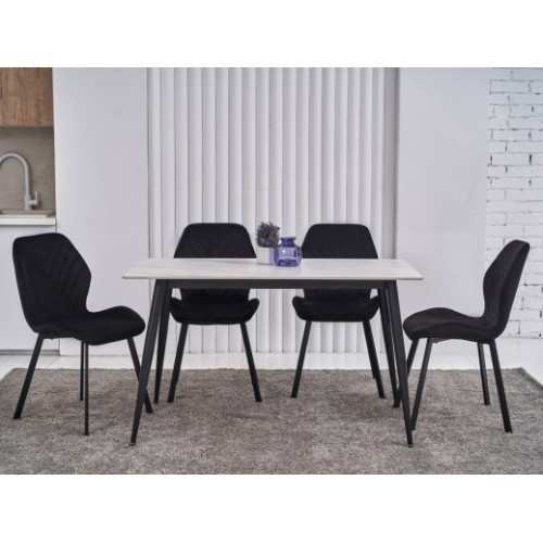 Обеденный керамический стол TM-100 белый мрамор + черный